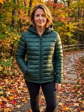 Lole Women's Dark Green Emeline  Quilted Down Packable Puffer Jacket Size M